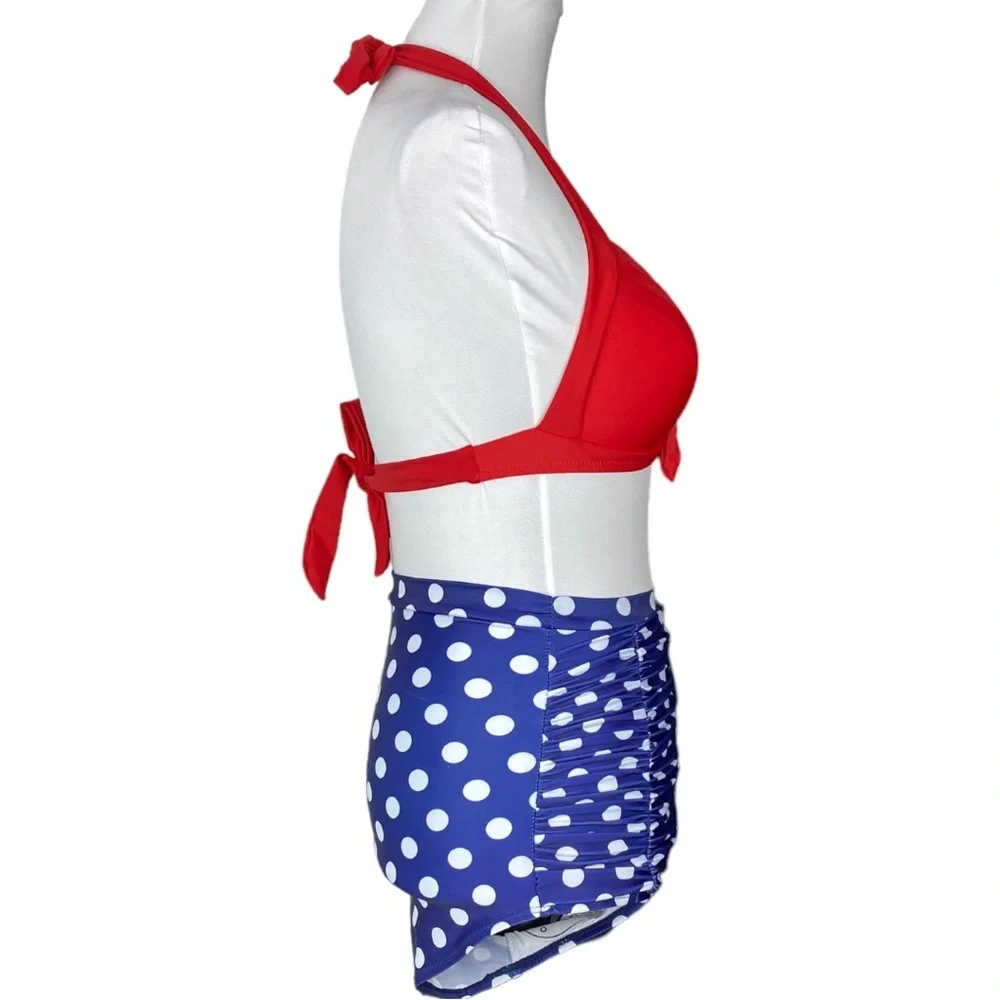 Aixy Women’s NWT Two Piece Retro High Waisted Polka Dot Bikini Swimsuit - Picture 2 of 16